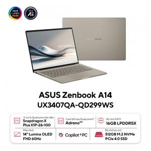 Laptop Asus ZenBook A14 UX3407QA-QD299WS (Snapdragon X X1 26 100 | 16GB | 512GB | 14 inch WUXGA OLED | Win 11 | Office)
