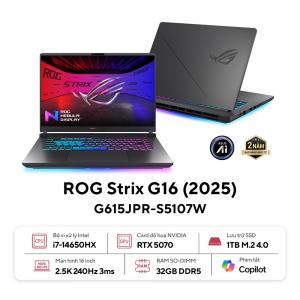 Laptop ASUS ROG Strix G16 G615JPR-S5107W (Intel Core i7-14650HX | RTX 5070 8GB | 16 inch 2.5K IPS 240Hz | 32GB | 1TB | Win 11 | Xám)
